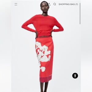 Zara ZW Collection Linen Blend Midi Skirt XS